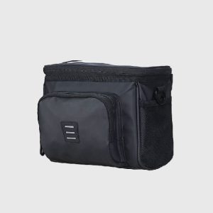 Wholesale heavy-duty bicycle handlebar bag profile view, large capacity water-resistant cycling front tube storage pouch with front zipper pocket factory supplier.