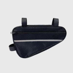 Wholesale heavy-duty bicycle triangle frame bag, water-resistant black cycling corner storage pouch with reflective strip for bike tools factory supplier.