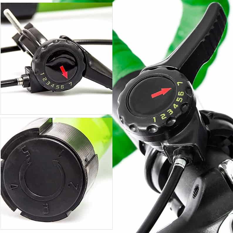 Wholesale indoor bicycle trainer stand resistance controller close-up, 7-speed remote handlebar shifter dial for cycling training rack factory supplier.