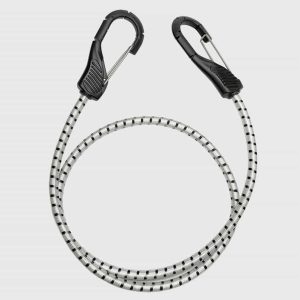 Wholesale heavy-duty luggage bungee cord with carabiner hooks, white and black dotted braided elastic tie down strap for suitcase and car roof rack factory supplier.