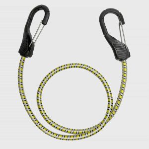 Wholesale heavy-duty luggage bungee cord with carabiner hooks, yellow and black braided elastic tie down strap for suitcase and truck cargo roof rack factory supplier.