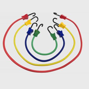 Wholesale heavy-duty colorful bungee cords assortment pack, 4pcs multi-size elastic tie down strap set with plastic coated hooks for truck cargo factory supplier.